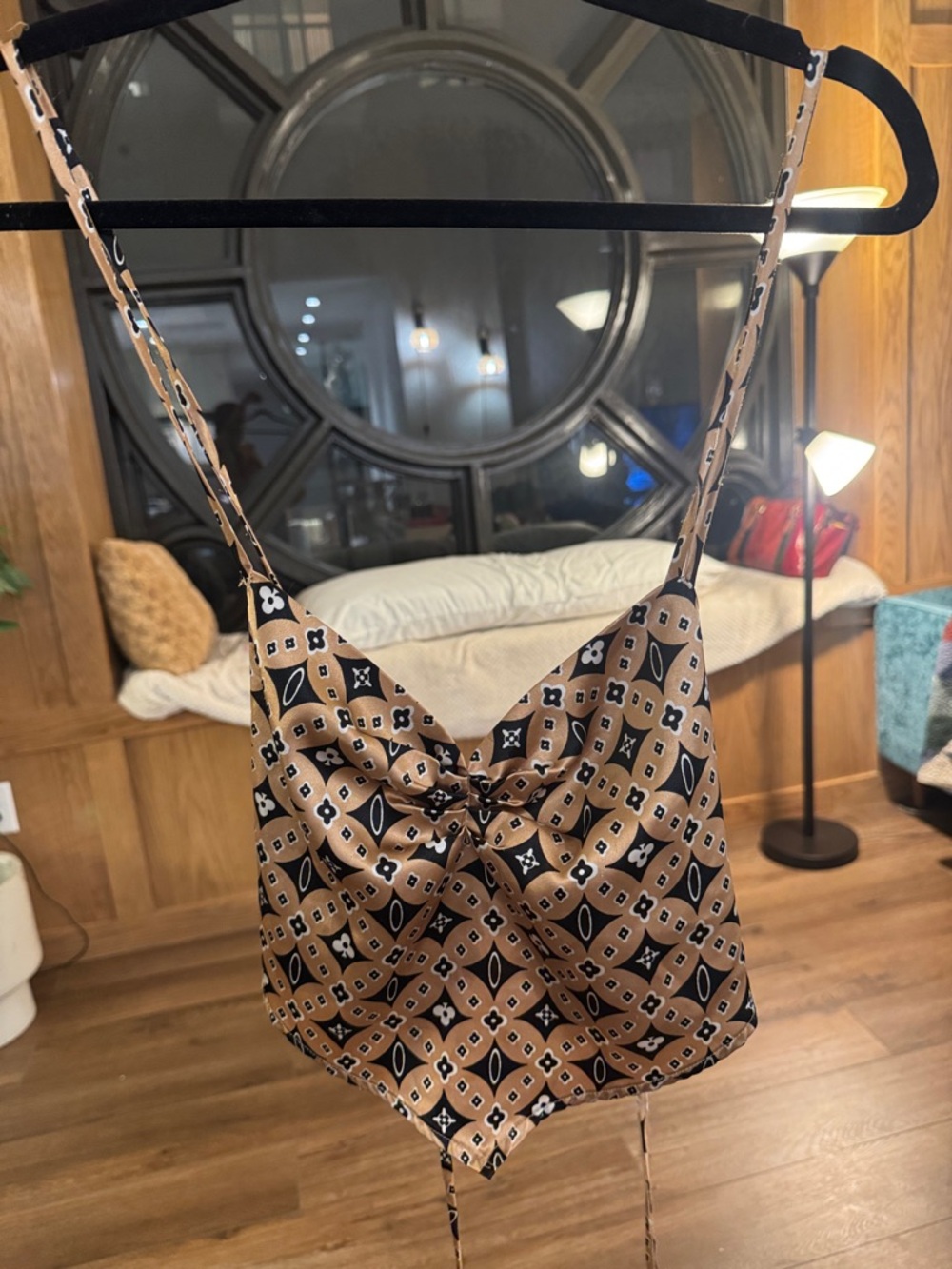 Women's Beige Patterned Satin Camisole Top